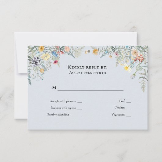 Cartons Réponse Fleur sauvage simple Fern Dusty Blue Mariage Monog (Devant)