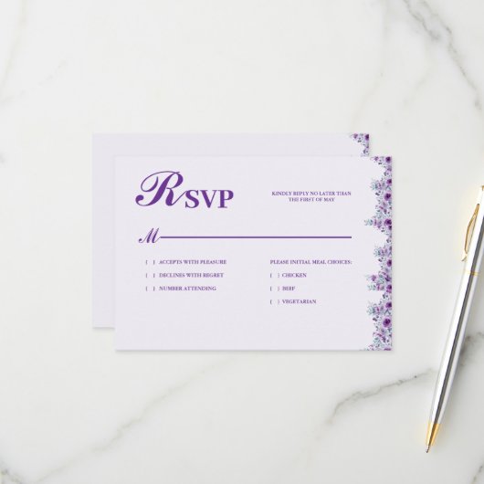 Cartons Réponse Fleur violette élégante (Devant/Arrière en situation)