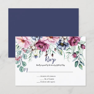 Cartons Réponse Fleurs Aquarelle Rose et Bleu Marine