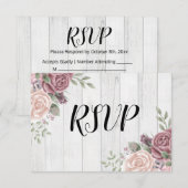 Cartons Réponse Fleurs aquarelles rose poudré bois rustique  (Devant / Derrière)