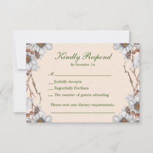 Cartons Réponse Fleurs blanches de mariage d'hiver simples