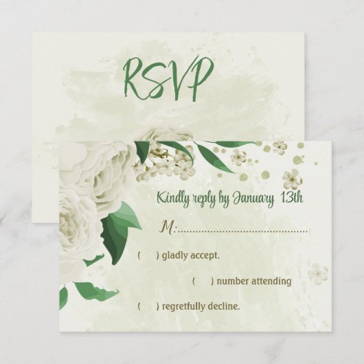 Cartons Réponse Fleurs blanches d'ivoire mariage (Devant / Derrière)
