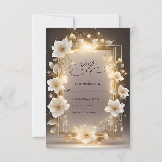 Cartons Réponse Fleurs blanches élégantes avec Mariage lumineux (Devant)