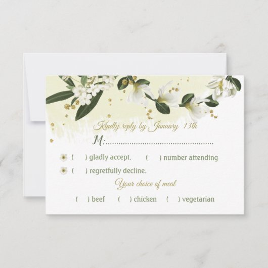 Cartons Réponse fleurs blanches et or vert feuille choix (Devant)