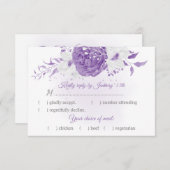 Cartons Réponse fleurs blanches et violettes choix de repas botani (Devant / Derrière)