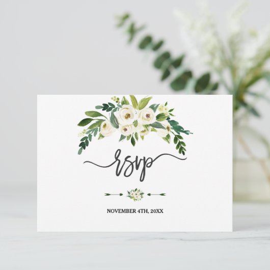 Cartons Réponse Fleurs Blanches Moderne à Fleurs Écriture Manuscri (Debout devant)