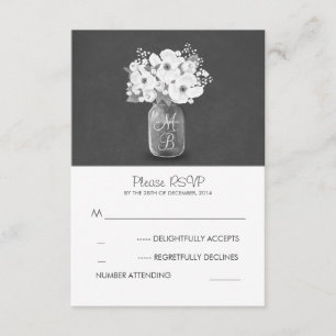 Cartons Réponse fleurs blanches pot de mason mariage rustique cart