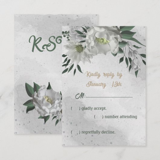 Cartons Réponse fleurs blanches romantiques verdure mariage botani (Devant / Derrière)