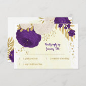 Cartons Réponse fleurs blanches royales violettes or mariage botan (Devant / Derrière)