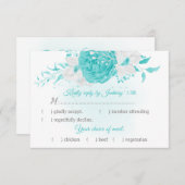 Cartons Réponse fleurs blanches turquoise botanique avec choix de  (Devant / Derrière)