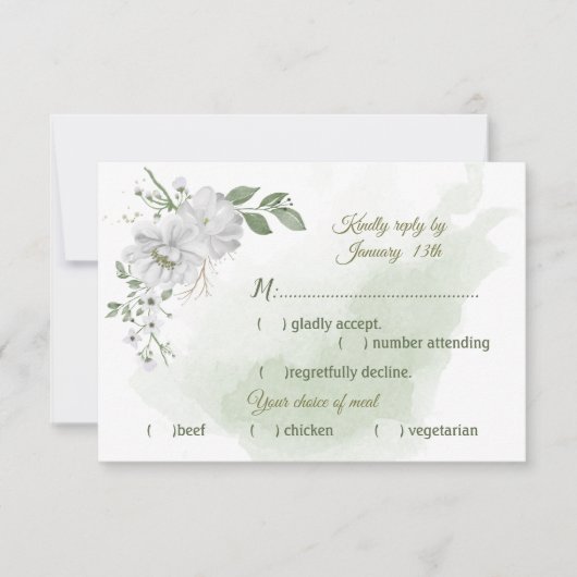 Cartons Réponse fleurs blanches verdure choix de repas (Devant)