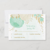 Cartons Réponse fleurs blanches vert menthe or mariage (Devant)