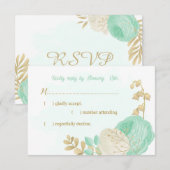 Cartons Réponse fleurs blanches vert menthe or mariage (Devant / Derrière)