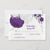 Cartons Réponse fleurs blanches violettes argent mariage botanique (Devant)