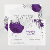 Cartons Réponse fleurs blanches violettes argent mariage botanique (Devant / Derrière)