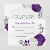 Cartons Réponse fleurs blanches violettes argent mariage botanique (Devant / Derrière)