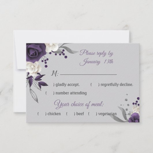 Cartons Réponse Fleurs blanches violettes et poussiéreuses gris (Devant)