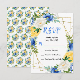 Cartons Réponse Fleurs bleues et jaunes avec mariage de feuillage