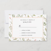 Cartons Réponse Fleurs botaniques de prairie rose aérée Mariage RS (Devant)