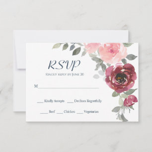 Cartons Réponse Fleurs Bourgogne rose Verdure Aquarelle Mariage