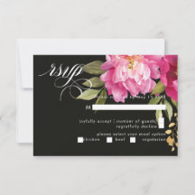 Fleurs d'aquarelle crème et pivoine rose Noir
