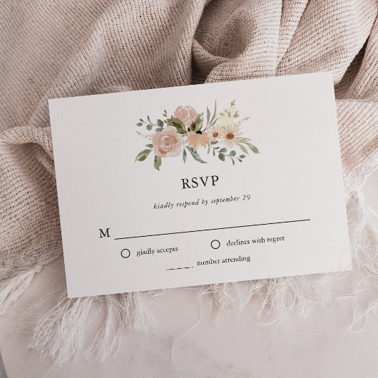 Cartons Réponse Fleurs d'aquarelle neutres Boho simples | MARIAGE
