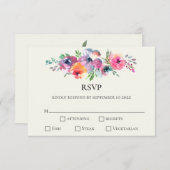 Cartons Réponse Fleurs d'aquarelle simples Mariage élégant moderne (Devant / Derrière)