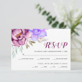 Cartons Réponse Fleurs d'aquarelle violet bleu mariage (Debout devant)