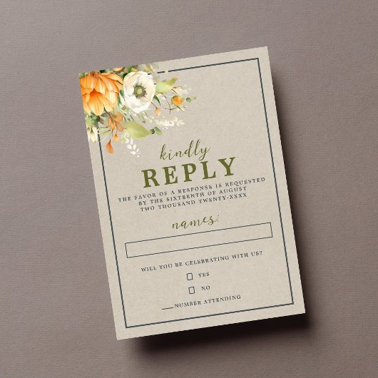 Cartons Réponse Fleurs d'automne Floral Automne Orange Vert Mariag