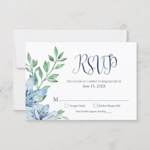 Cartons Réponse Fleurs de bleu poussiéreux aquarelle et bleu marin
