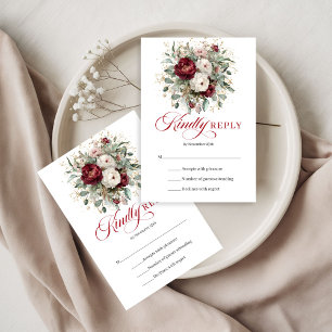 Cartons Réponse Fleurs de Bourgogne Émeraude Feuillage Or Mariage