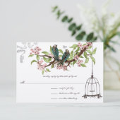 Cartons Réponse Fleurs de cerisiers roses Oiseaux Turquoises cage (Debout devant)