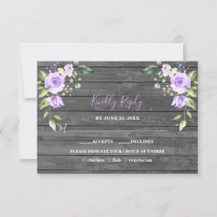 Cartons Réponse Fleurs de lavande uniques Mariage en bois de grang