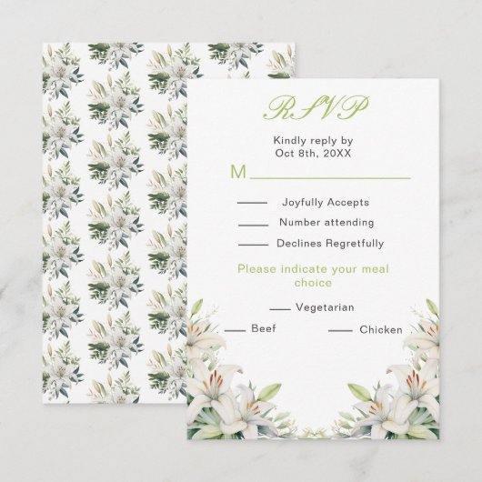 Cartons Réponse Fleurs de lys blancs Mariage (Devant / Derrière)