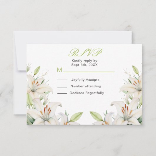 Cartons Réponse Fleurs de Lys Blancs Mariage (Devant)