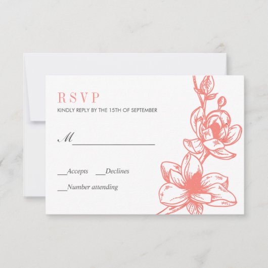 Cartons Réponse Fleurs de Magnolia de Corail tendance | Mariage RS (Devant)