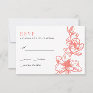 Cartons Réponse Fleurs de Magnolia de Corail tendance Mariage RS