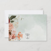 Cartons Réponse Fleurs de pêche et de rouille sur Mariage vert (Dos)