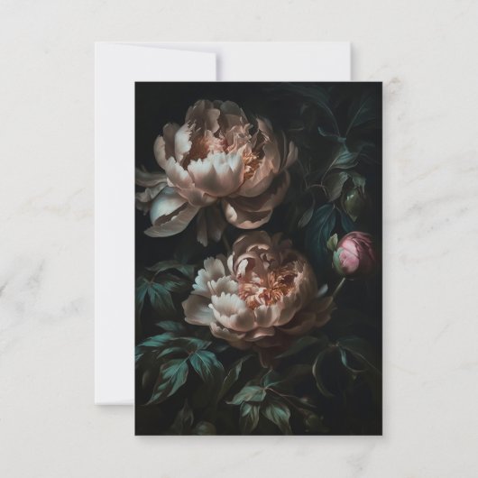 Cartons Réponse Fleurs de pivoine romantique Moody foncé Mariage (Dos)