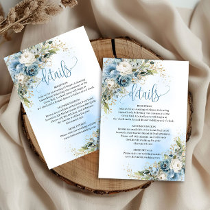 Cartons Réponse Fleurs de poussiéreux bleu or détails de mariage i