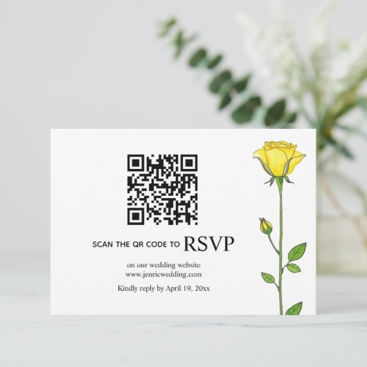 Cartons Réponse Fleurs de rose jaune QR code mariage floral (Debout devant)