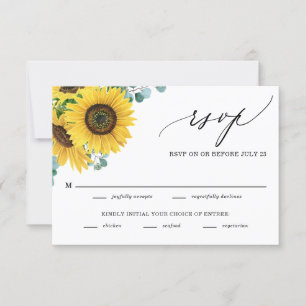 Cartons Réponse Fleurs de soleil d'aquarelle et Mariage d'eucalypt