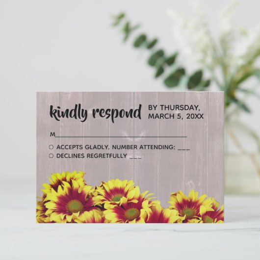 Cartons Réponse Fleurs de soleil d'automne rustiques sur Mariage d (Debout devant)