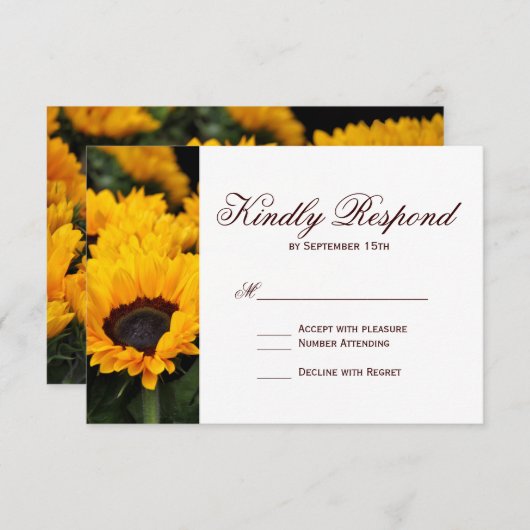 Cartons Réponse Fleurs de soleil de campagne Fleurs de mariage flo (Devant / Derrière)