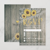 Cartons Réponse Fleurs de soleil en bois rustique Élégant mariage  (Devant / Derrière)