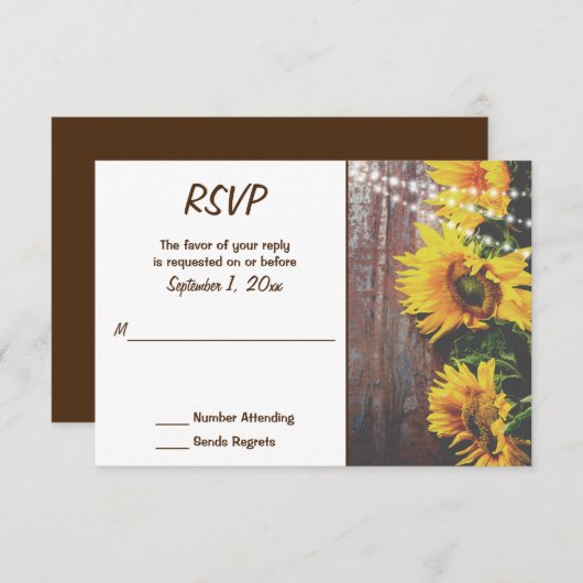 Cartons Réponse Fleurs de soleil et lumières Mariage campagnard ru (Devant / Derrière)