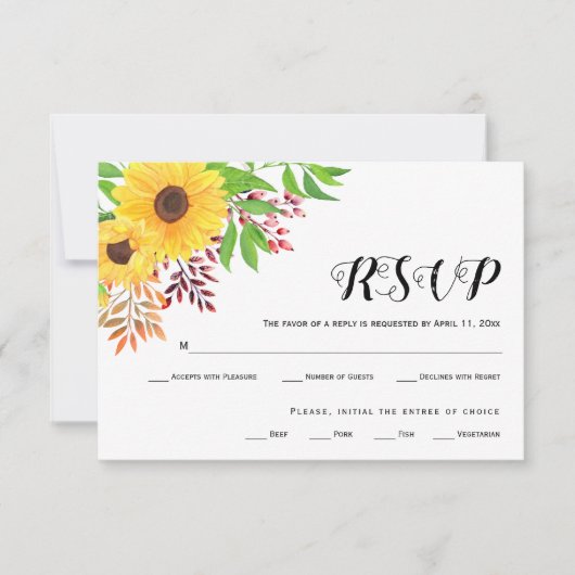 Cartons Réponse Fleurs de soleil jaunes, feuilles d'automne mariag (Devant)