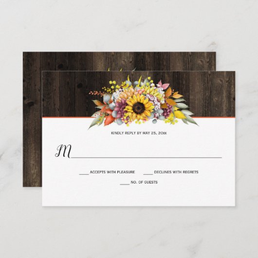 Cartons Réponse Fleurs de soleil rustiques Automne Floral Grange B (Devant / Derrière)