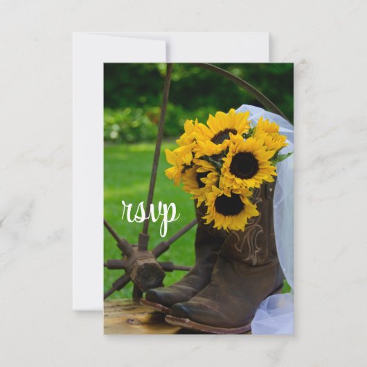 Cartons Réponse Fleurs de soleil rustiques Boot Boot Western Weddi (Devant)