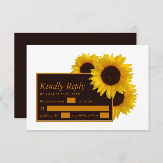 Cartons Réponse Fleurs de soleil rustiques - Mariage floral (Devant / Derrière)